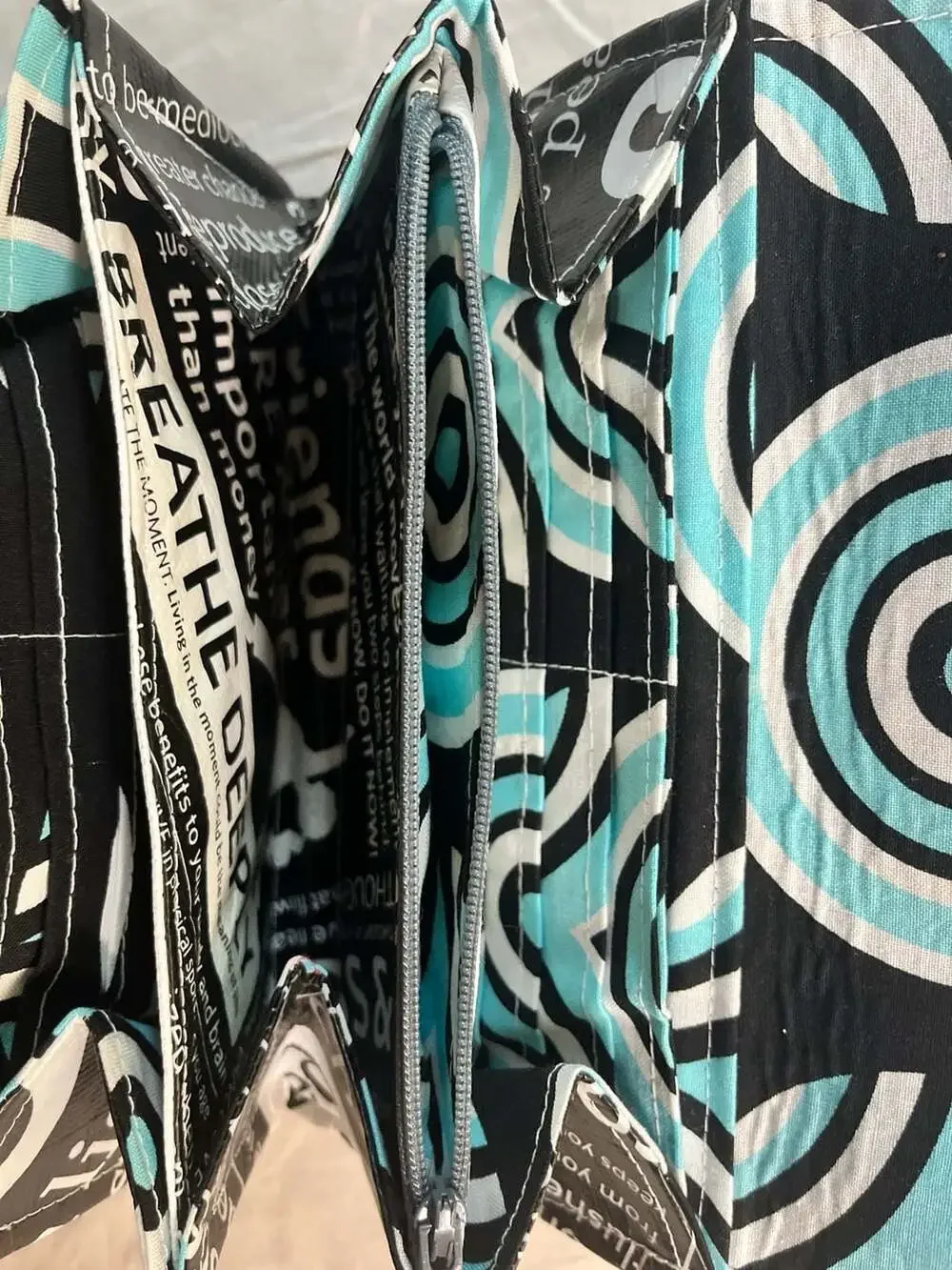 Lululemon Athletica Upcycled Manifesto Print Long Wallet Clutch with Keychain